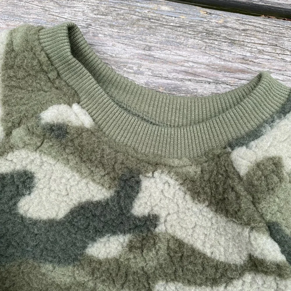 Old Navy Olive Camouflage Crew-Neck Sherpa Dress